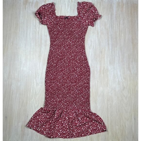 Pretty Garden Ditsy Floral Fully Smocked Dress Ruffle Hem Sleeves Boho Small - Picture 1 of 13